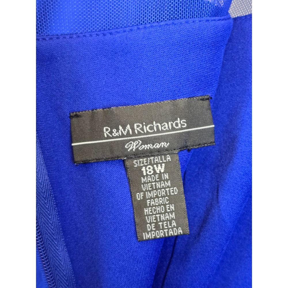 R&M Richards Sheath Dress Womens 18W Royal Blue Mesh Ruffle Sleeve - NEW - Picture 5 of 8